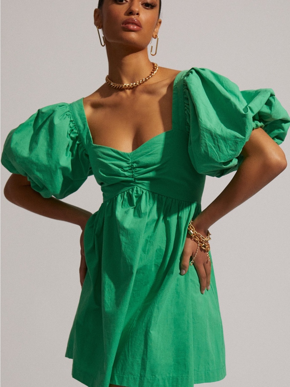 Showpo: Green Puff-Sleeve Mini Dress - Women